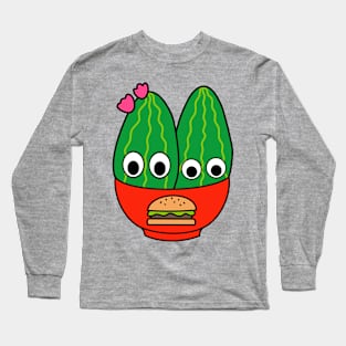 Cute Cactus Design #244: Prickly Pear Cacti In Burger Bowl Long Sleeve T-Shirt